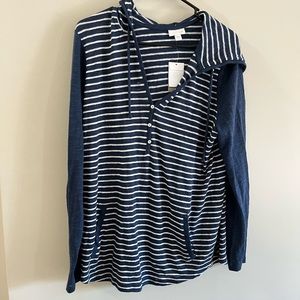 NWT J Jill Hooded Long Sleeve pullover popover Top with hood and pockets